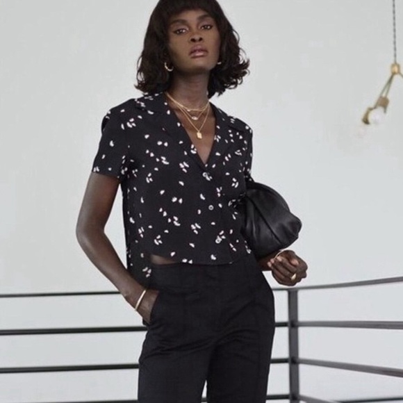 Thakoon Shirt Button Down Cropped Short Sleeve BP Black Daisy Blouse Casual - Picture 2 of 10